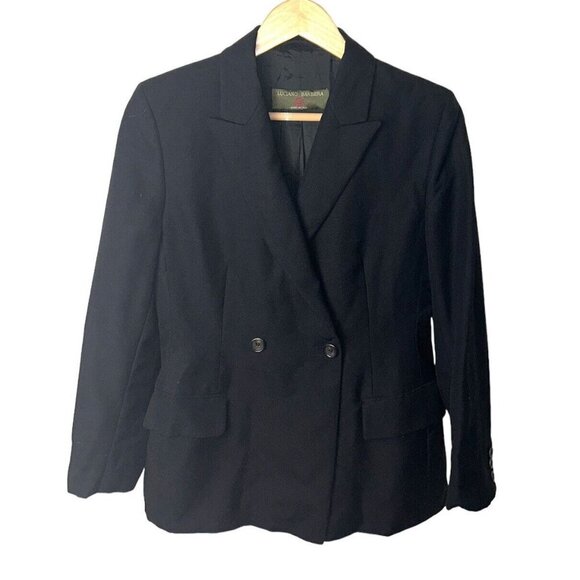 Luciano Barbera Black Wool Mohair Blend 2 Button Career Blazer Jacket Size 42 - Picture 1 of 13